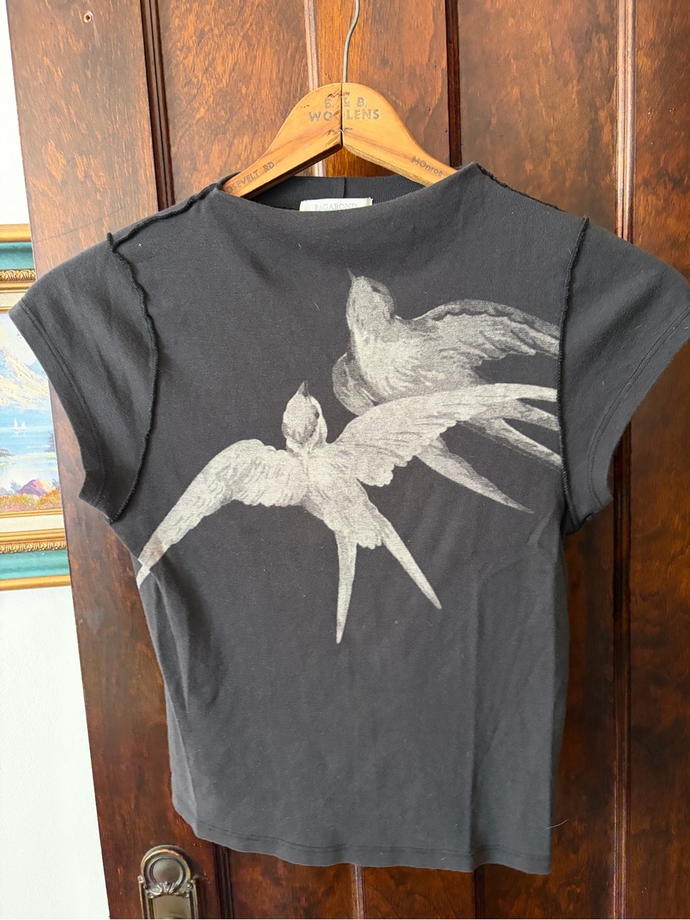 Free People Black Swallows Print T-Shirt